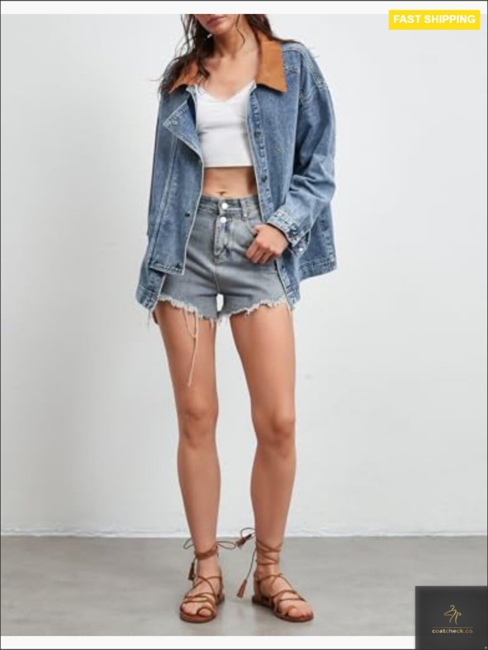 Oversized Striped Denim Jacket Long Sleeve Button Down Casual Trendy Coat - Picture 6 of 7